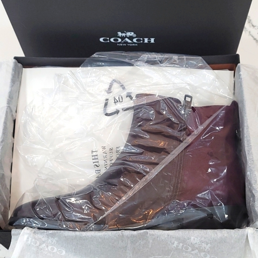 Coach Carmen Ankle Booties Oxblood Suede Leather Women’s 7.5 NIB - Picture 14 of 15